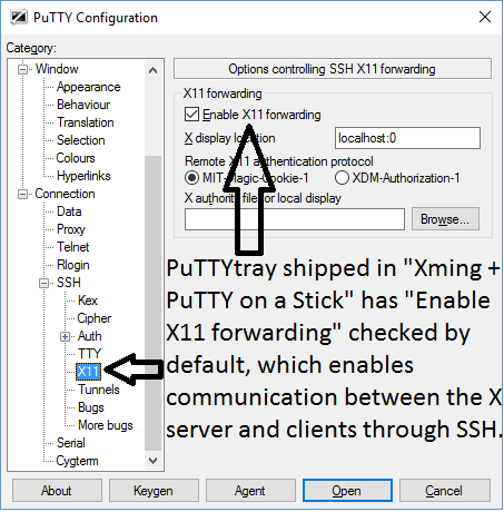 enable X11 forwarding in PuTTY