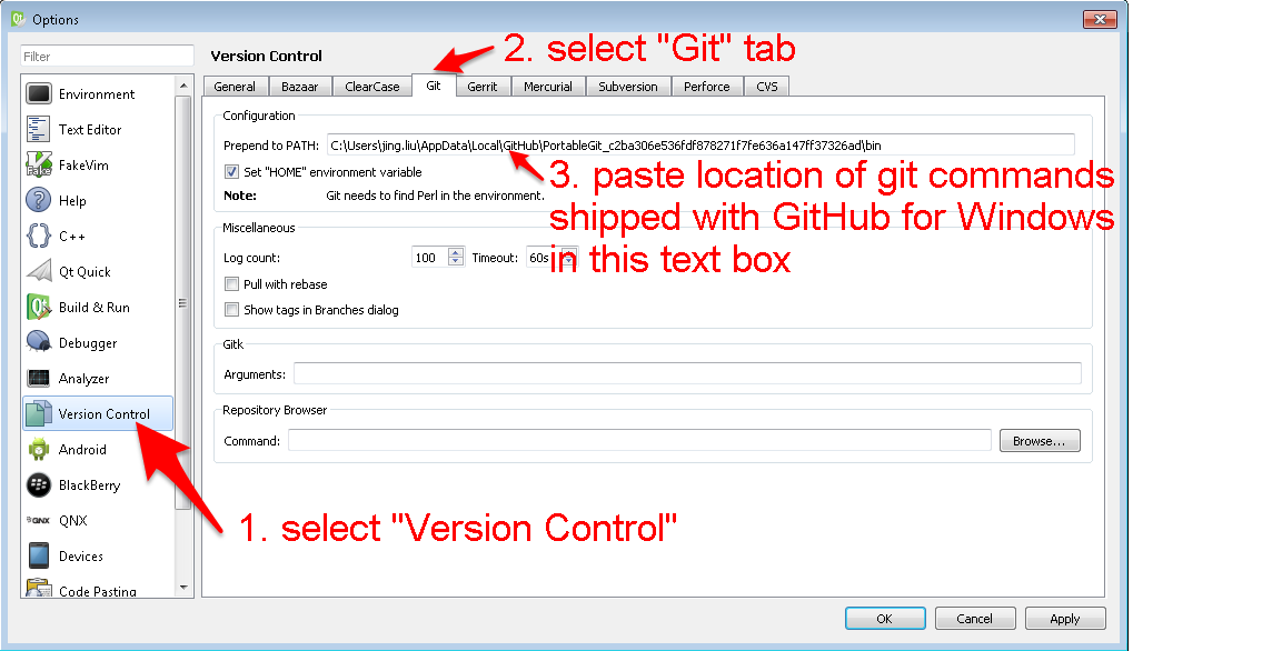 set git shipped with GitHub for Windows in Qt Creator 
Options