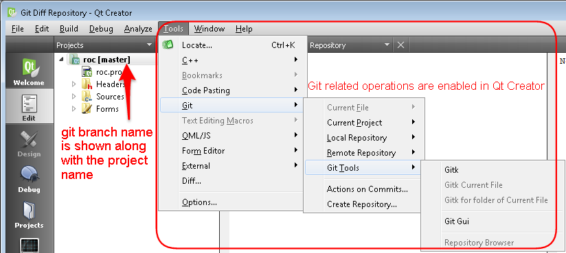 git operations enabled in Qt 
Creator