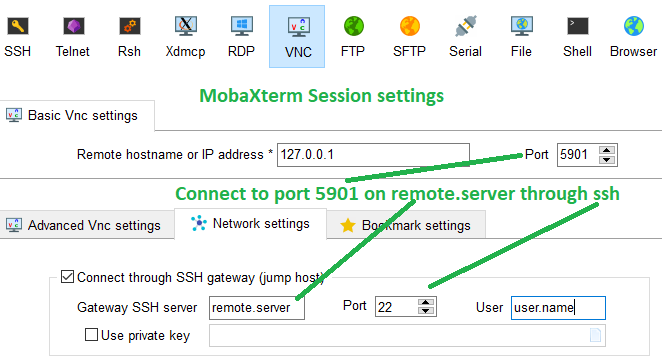ssh jump host setting for MobaXterm VNC session