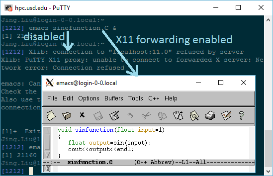 remote Emacs displayed in local X server with X11 forwarding 
enabled