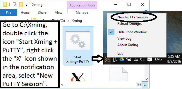 run Xming+PuTTY from the notification area