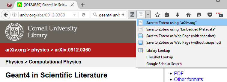 import arXiv article to zotero from firefox